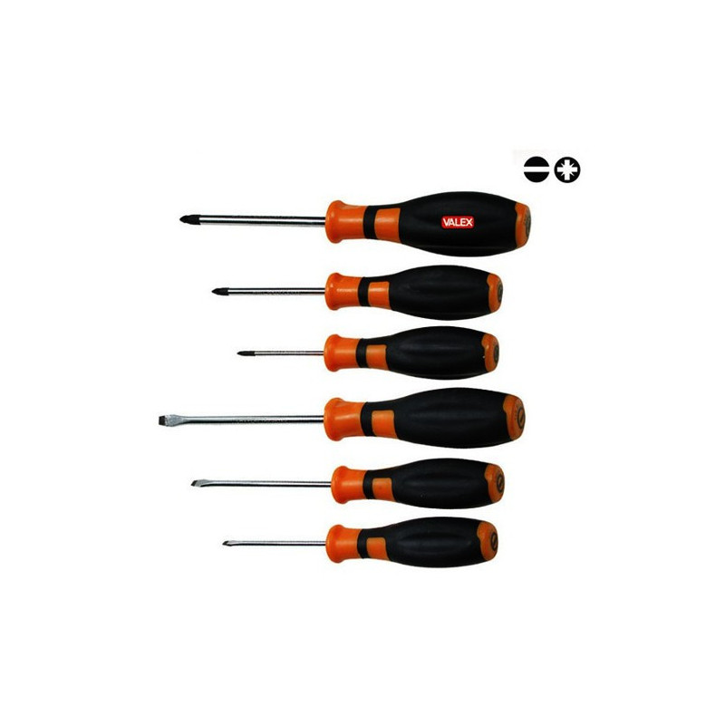 Screwdrivers for Flat and Pozidriv Srews Set 6 pcs CRV