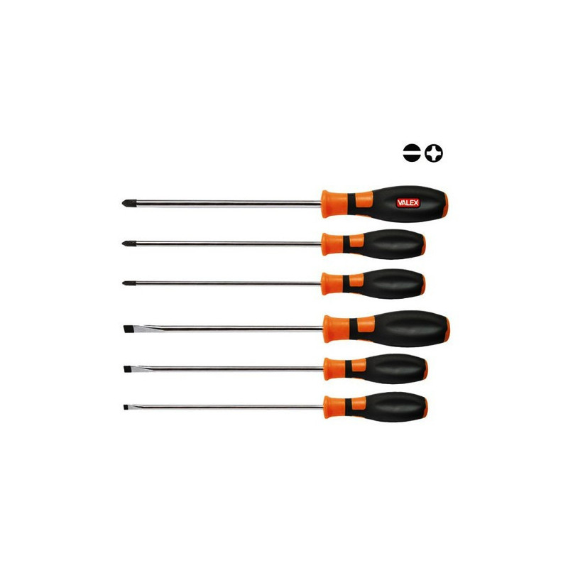 Screwdrivers Long for Screws Flat and Phillips Set 6 pcs CRV
