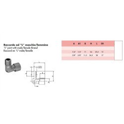 Raccordo ad “L” Maschio/Femmina 3/8"