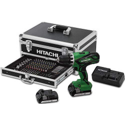 Cordless Drill Screwdriver Hitachi DV18DJL + Alucase with 100 Acc.