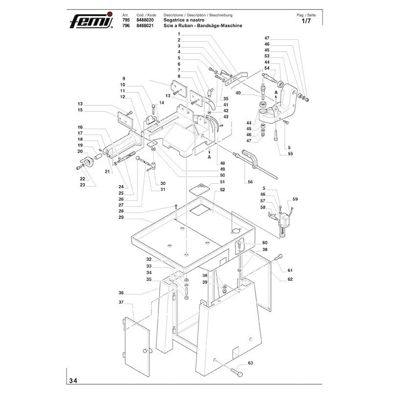 Femi Spare Parts for Band Saw 795 - 796 8488020 - 8488021