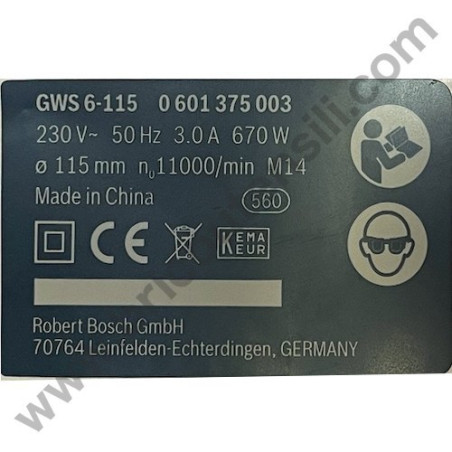 Nameplate for Angle Grinder Bosch GWS 6-115