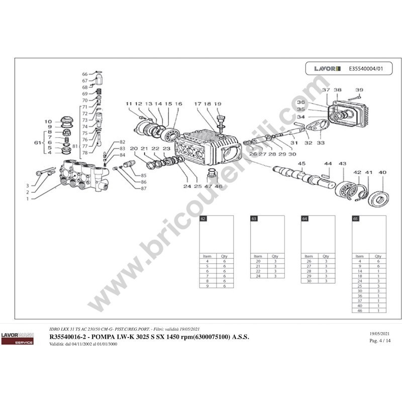 Lavor Original Parts for Pressure Cleaner LKX 31 TS 8.611.0160