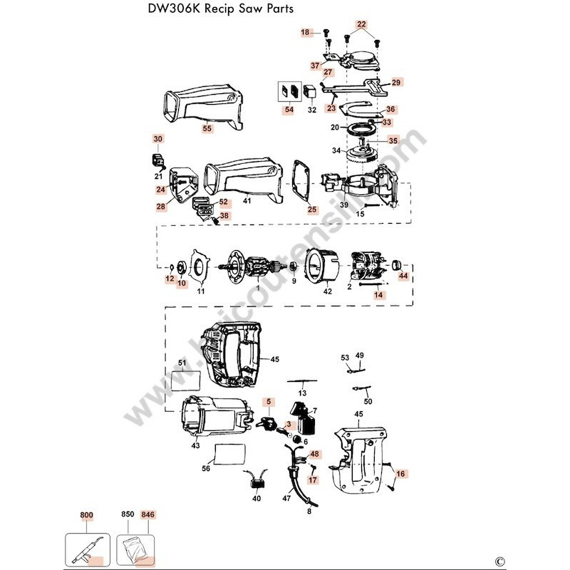 DeWalt Reciprocating Saw DW306K Spare Parts