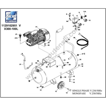 FIAC X300-100L Air Compressor Spare Parts