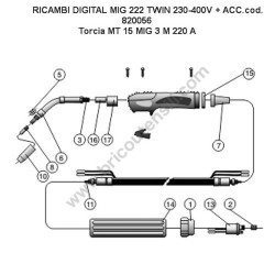 Ricambi Telwin per Saldatrici Inverter TECHNOLOGY TIG 222 AC/DC - Esploso Torcia