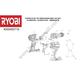 RYOBI R18PD2-215G Ricambi - Esploso