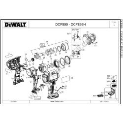 DeWalt DCF899 Type-1 Impact Wrench Parts - Drawing