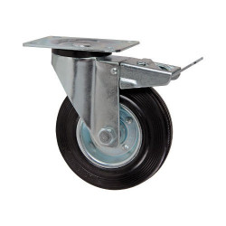 Rubber wheel with revolving plate and brake