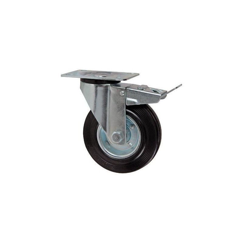 Rubber wheel with revolving plate and brake