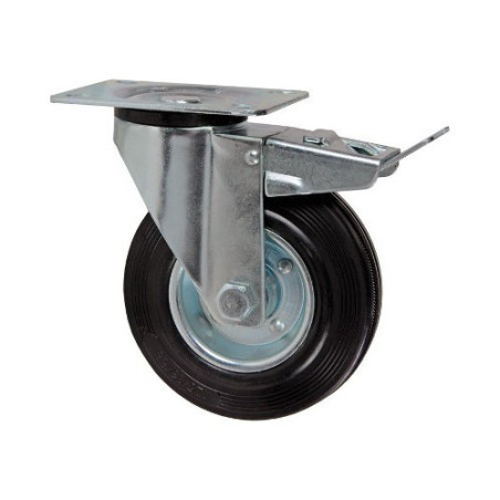 Rubber wheel with revolving plate and brake